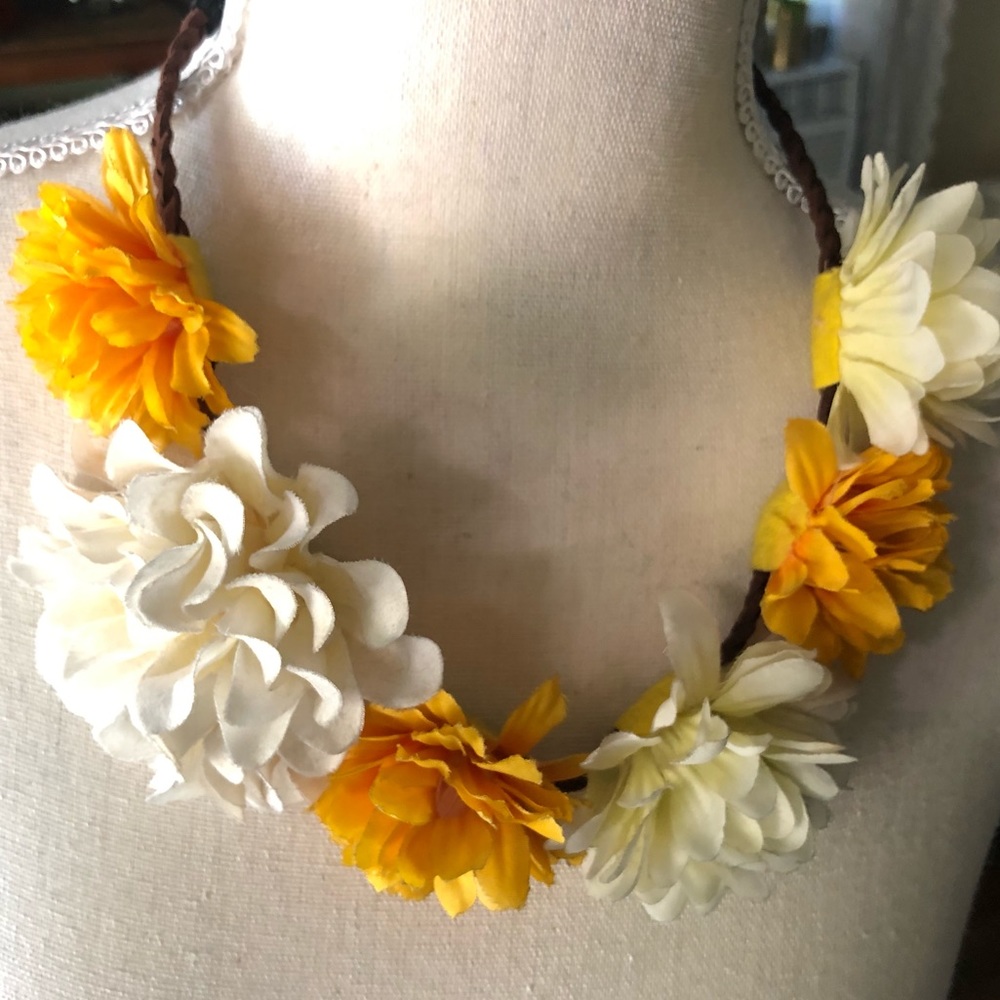 Yellow and white flower crown headband